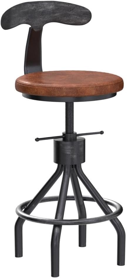 Diwhy Industrial Vintage Bar Stool, Kitchen Counter Height Adjustable Pipe Chair, Cast Iron Stool, Swivel Bar Stool with Backrest, Silver, Fully Welded Set of 2 Brown Upholstered
