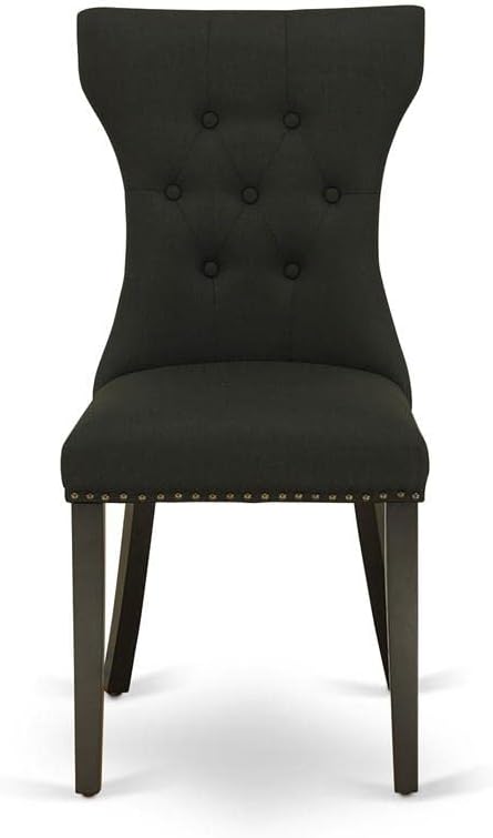 East West Furniture GAP1T24 Gallatin Parsons Dining Chairs - Button Tufted Nailhead Trim Black Linen Fabric Upholstered Chairs, Set of 2, Black