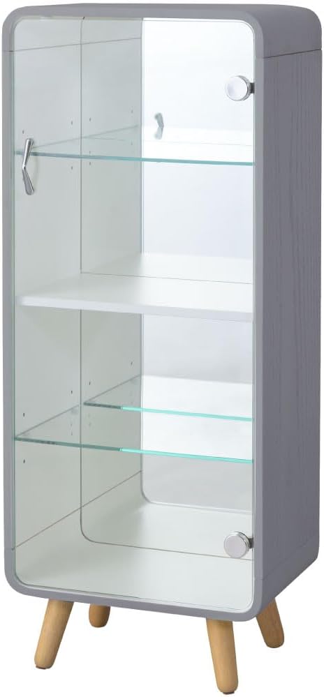 PaletteLife Figurine-Case 4 Tiers Collection-Case Mirror-Backboard Woodgrain Gray BLT-612GY