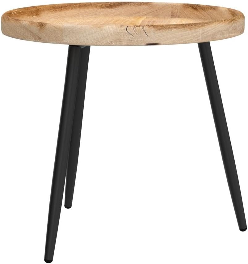 LITA Log Desktop Round Side End Table, Nightstand Tables, Indoor Outdoor Round Side Table, Wooden Tray Table with Black Metal Stand End Table for Living Room Bedroom Office Small Spaces (L)