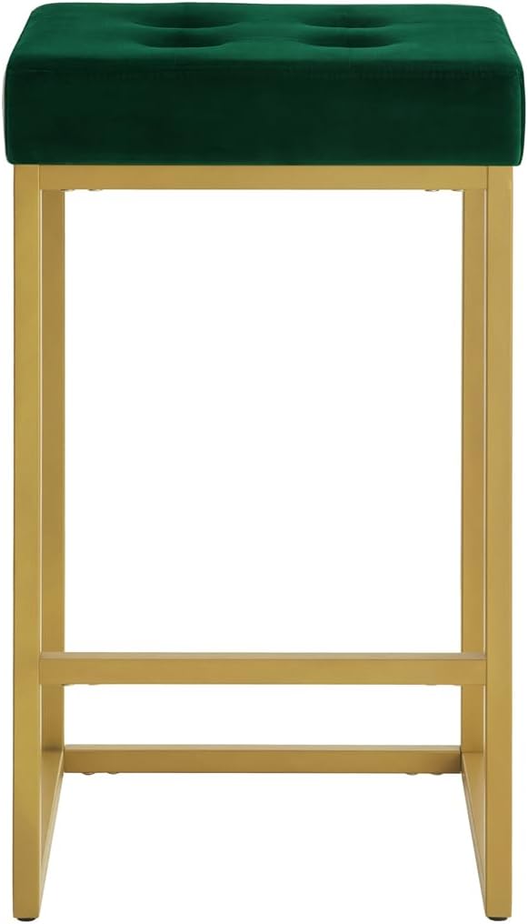 24KF Contemporary Counter Height Bar Stool Set of 2 for Kitchen Island, 26" H Velvet Padded Gold Barstool Bar Chair,5066-Jade