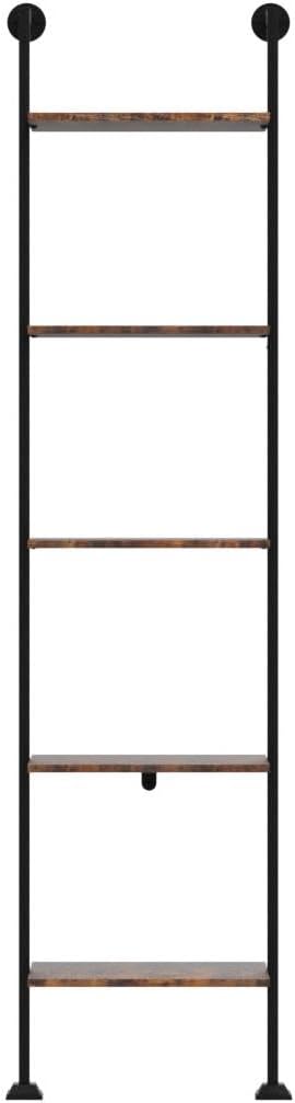 Axeman 5-Tier Ladder Shelf, Tall Narrow Bookcase for Small Spaces, Book Storage Organizer Case for Living Room, Home Office, Study, Industrial Style Black Metal Frame and Rustic Brown Shelf