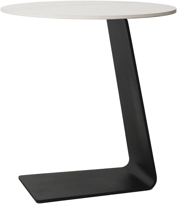 Side Table with Marble Top Metal Black C Shaped End Table Modern Sofa Side End Table Coffee Round Side Desk for Couch Living Room Bedroom