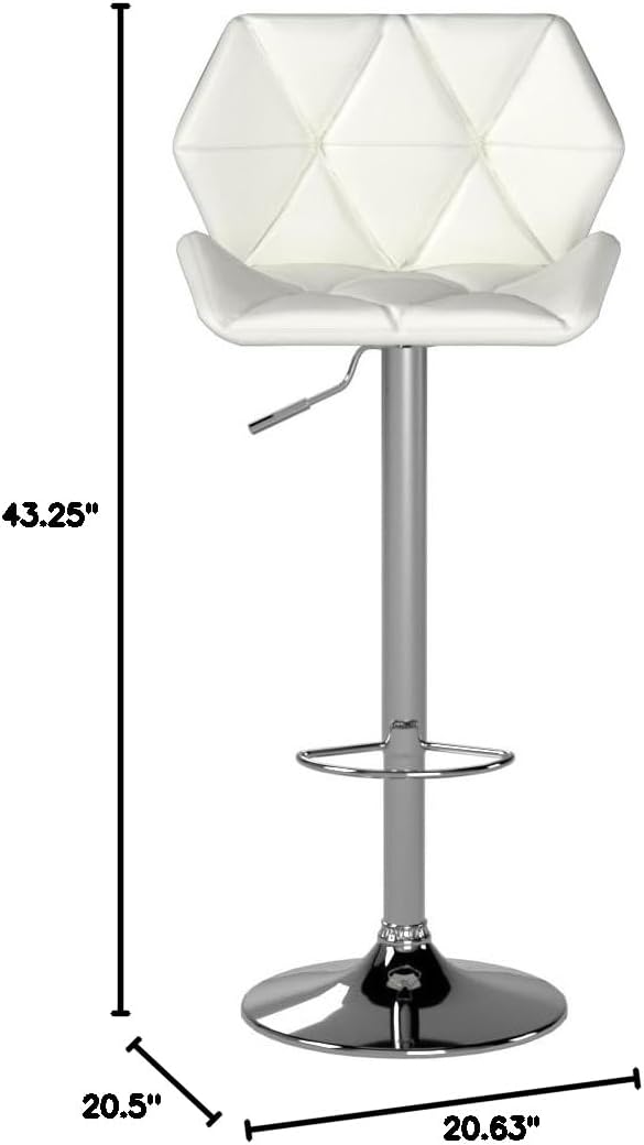 Roundhill Furniture Glasgow Contemporary Tufted Adjustable Height Hydraulic White Bar Stools, Set of 2