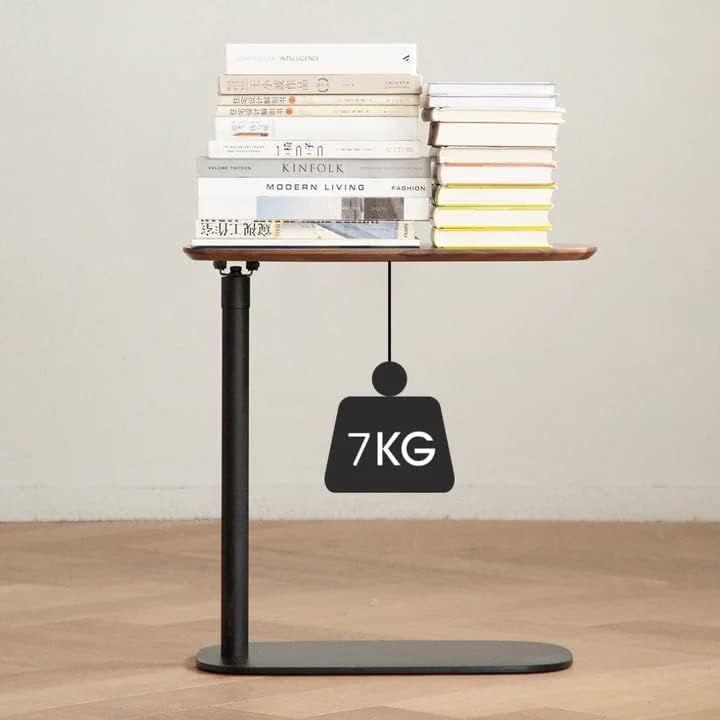 COZYMATIC Amarian C-Shaped Side Table, Wood Sofa Table with Adjustable Height and Rotatable Table Top, Laptop Work Desk for Living Room, Bedroom, Study and Small Space, Walnut