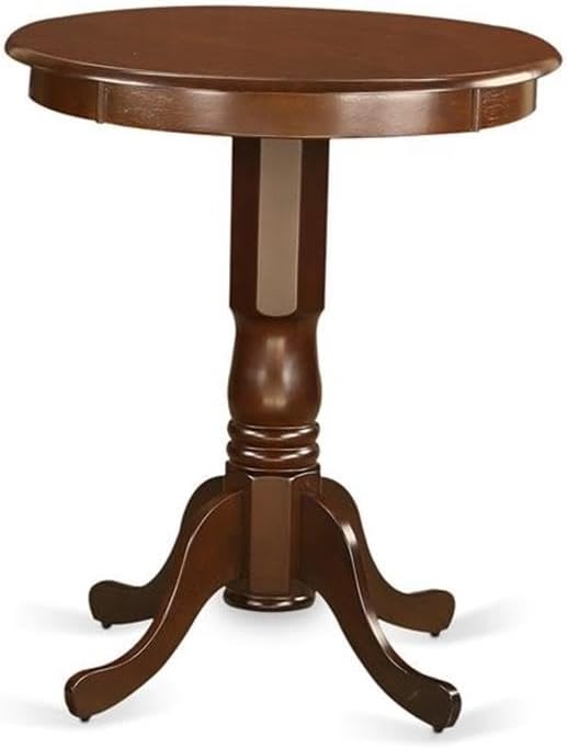 East West Furniture EDBU3-MAH-LC 3 Piece Counter Height Dining Table Set Contains a Round Wooden Table with Pedestal and 2 Faux Leather Upholstered Chairs, 30x30 Inch, Mahogany