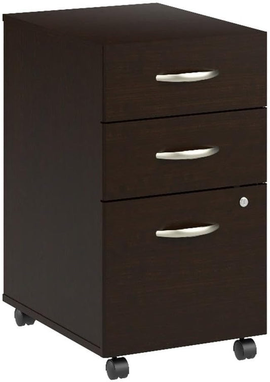 Bush Business Furniture Arrive 3 Drawer Mobile File Cabinet - Assembled in Mocha Cherry, Rolling Document Storage for Reception Area or Professional Office