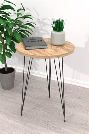 PAK HOME - Set of 2 End Table – Pine Wood Round Wood Sofa Side Coffee Tables for Small Spaces, Nightstand Bedside Table with Black Metal Legs for Bedroom, Living Room, Home Office, Balcony