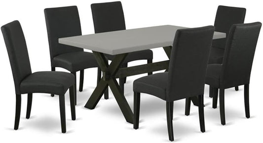 East West Furniture X696DR124-7 7 Piece Dining Set Consist of a Rectangle Dining Room Table with X-Legs and 6 Black Color Linen Fabric Upholstered Chairs, 36x60 Inch, Multi-Color