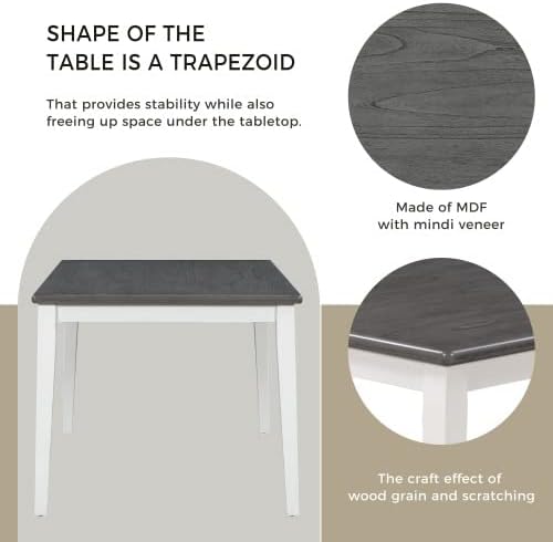 SogesHome Classic 6-Piece Dining Table Set, Rectangular Wooden Kitchen Table with Upholstered Chairs & Bench for Dining Room, Traditional Retro Farmhouse Dining Table for Kitchen, White+Grey