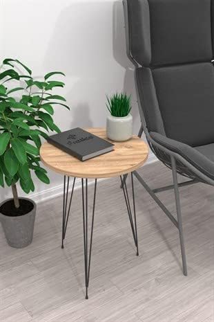 PAK HOME - Set of 2 End Table – Pine Wood Round Wood Sofa Side Coffee Tables for Small Spaces, Nightstand Bedside Table with Black Metal Legs for Bedroom, Living Room, Home Office, Balcony