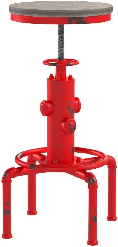Topower Aged Antique Vintage Industrial Barstool Solid Wood Water Pipe Fire Hydrant Design Cafe Coffee Industrial Bar Stool Set of 2 Antique Red