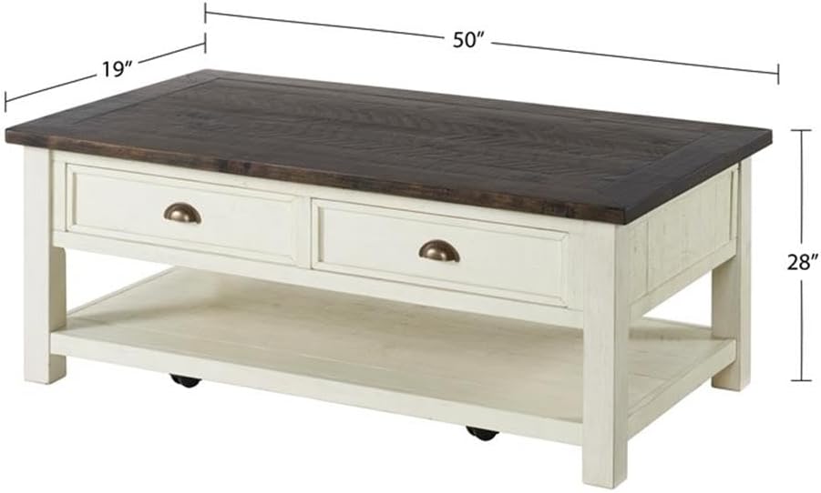 Martin Svensson Home Solid Wood Coffee Table, Cream White with Brown Top