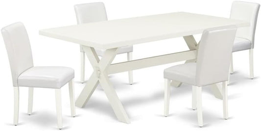 East West Furniture X027AB264-5 5 Piece Dining Table Set Includes a Rectangle Dining Room Table with X-Legs and 4 White Faux Leather Parsons Chairs, 40x72 Inch, Multi-Color