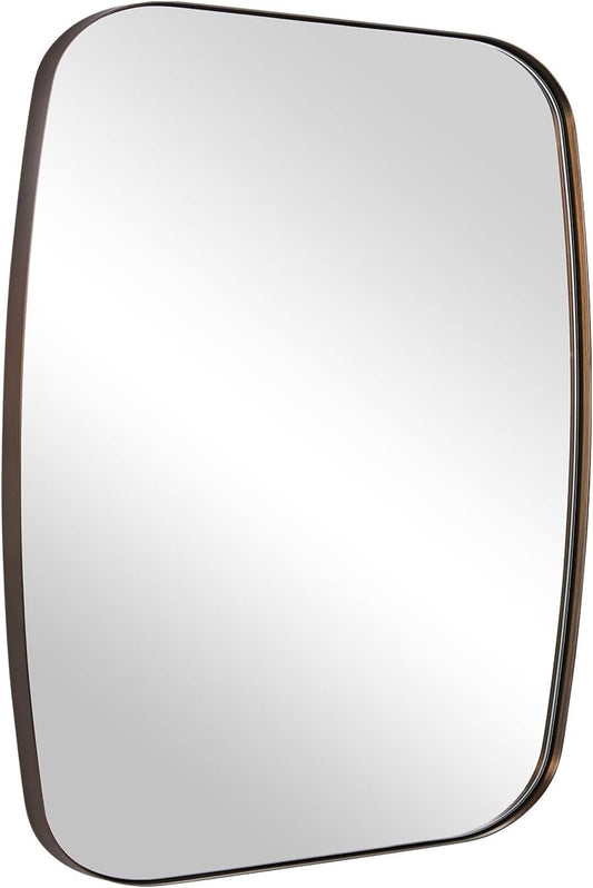 ANDY STAR Bronze Oblong Mirror, 36x40 Inch Brushed Bronze Oval Mirror for Bathroom with Stainless Steel Metal Frame, Wall Mouned for Bathroom, Living Room, Entryway