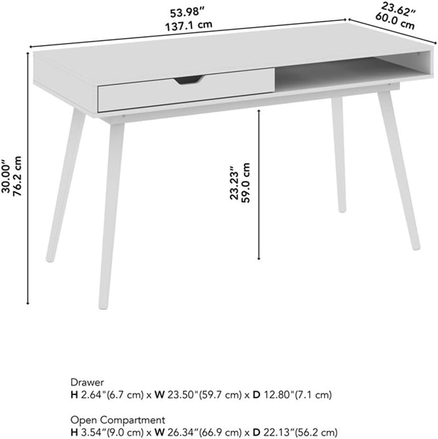 Bush Furniture Nora 54W Writing Desk in Dark Walnut | Computer Table for Home Office Workspace or Entryway