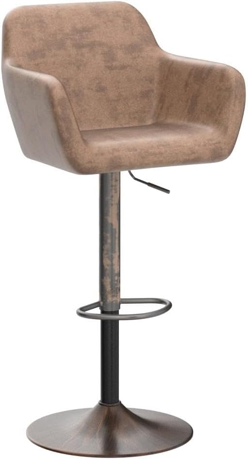 Keyluv Bar Stools Set of 2 for Kitchen Counter Adjustable Swivel Height Barstools 29 Inch Faux Leather Bar Chairs with Padded Back and Chromed Metal Base, Retro Brown