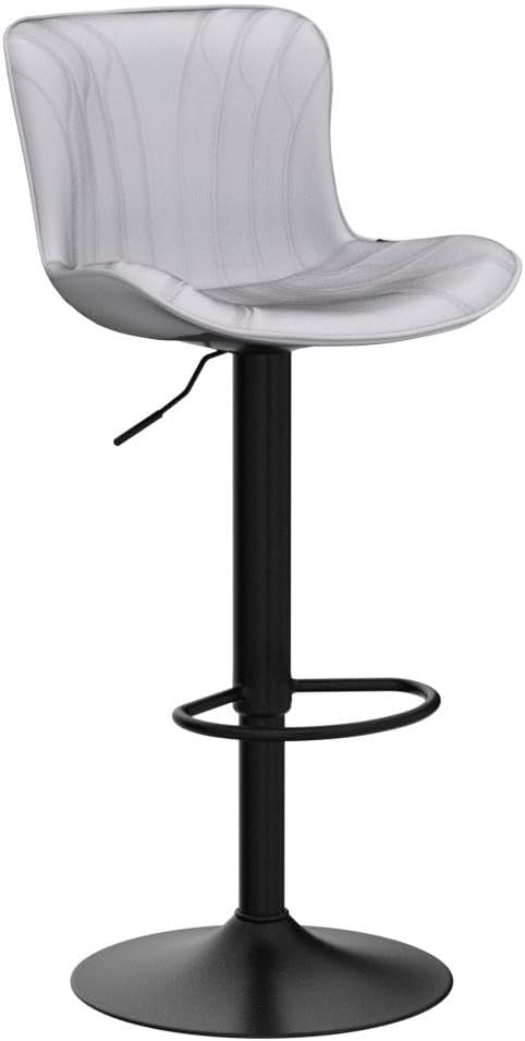 YOUNIKE Grey Bar Stools Set of 2 Modern Kitchen Counter Height Bar Chairs with Backs Faux Leather Upholstered Barstools Swivel Tall Adjustable Padded Breakfast Island Chair with Sturdy Metal Leg