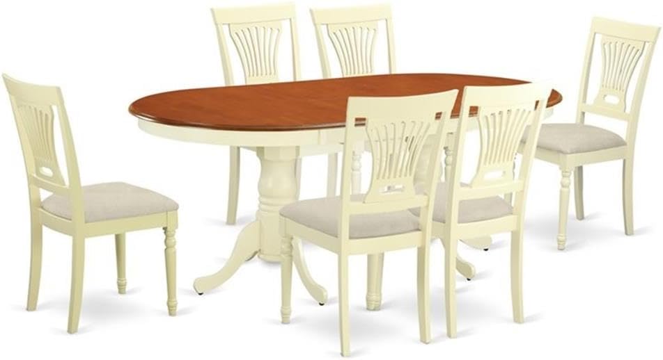 East West Furniture PLAI5-WHI-C 5 Piece Kitchen Table & Chairs Set Includes an Oval Dining Room Table with Butterfly Leaf and 4 Linen Fabric Upholstered Chairs, 42x78 Inch, Buttermilk & Cherry