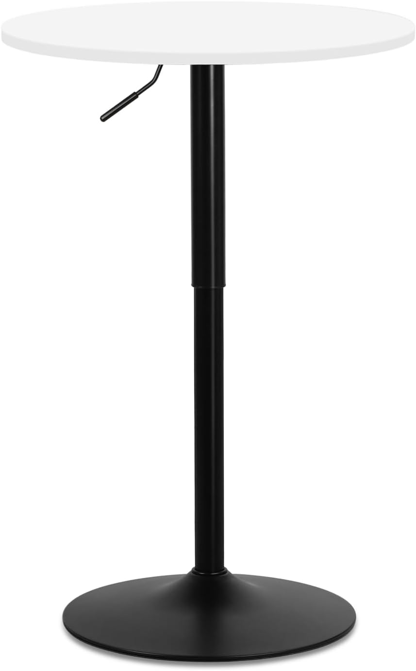 Athena Collection Modern Bar Table Round Top Height Adjustable, Tall Bistro Pub Cocktail Table Height Top and Sturdy Base, Suitable for Home Kitchen Pub Restaurant Outdoor, White