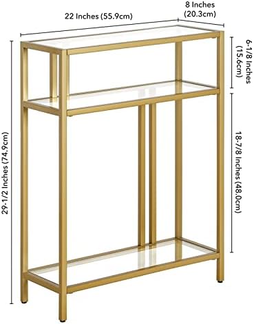 Henn&Hart 22" Wide Rectangular Console Table with Glass Shelves in Brass, Entryway Table, Accent Table for Living Room, Hallway