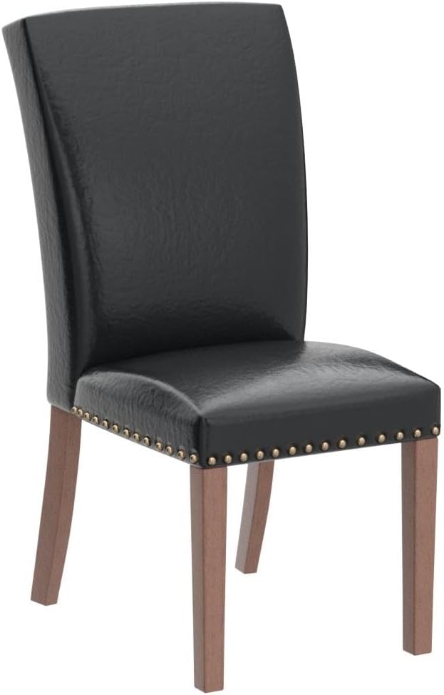 COLAMY Upholstered Parsons Dining Chairs Set of 6, PU Leather Dining Room Kitchen Side Chair with Nailhead Trim and Wood Legs - Black