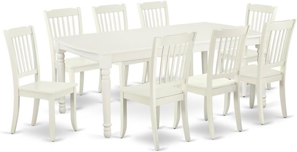 East West Furniture DODA9-LWH-W 9 Piece Dining Room Table Set Includes a Rectangle Kitchen Table with Butterfly Leaf and 8 Dining Chairs, 42x78 Inch, Linen White