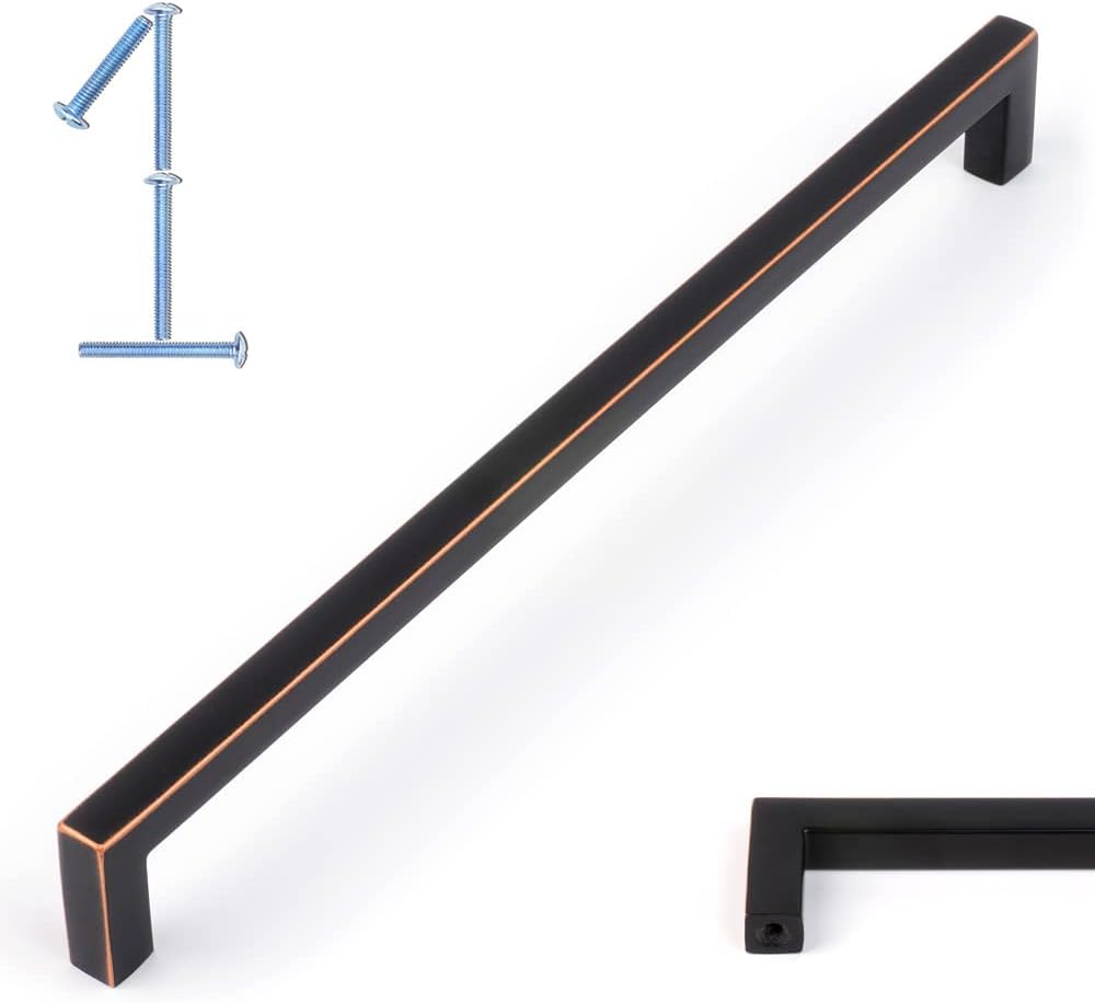 KOOFIZO Solid Square Bar Cabinet Handle - Oil Rubbed Bronze Furniture Pull, 7.6 Inch/192mm Screwhole Distance, 1-Piece for Kitchen Cupboard Door, Bedroom Dresser Drawer, Bathroom Wardrobe Hardware