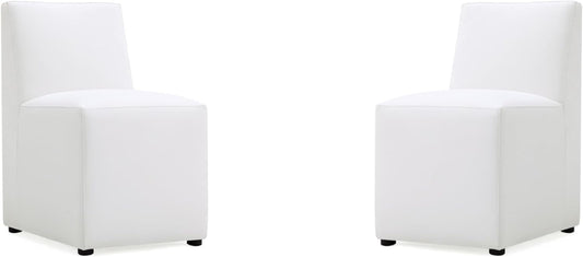 Manhattan Comfort Anna Square Modern Dining Chair with Head to Toe Faux Leather Upholstery and Plastic Foot Padding, Luxury Accent Furniture, Set of 2, Cream