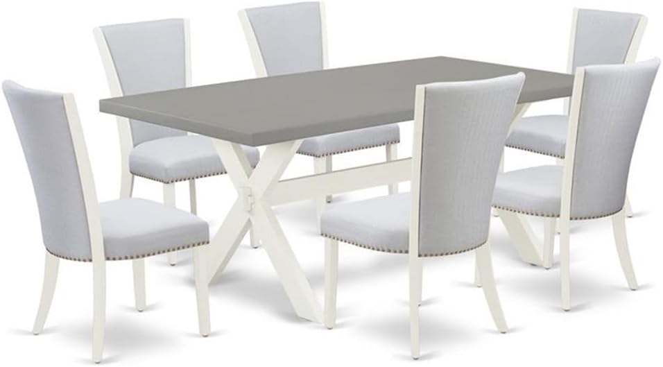 East West Furniture X097VE005-7 7 Piece Kitchen Table & Chairs Set Consist of a Rectangle Dining Room Table with X-Legs and 6 Grey Linen Fabric Upholstered Chairs, 40x72 Inch, Multi-Color