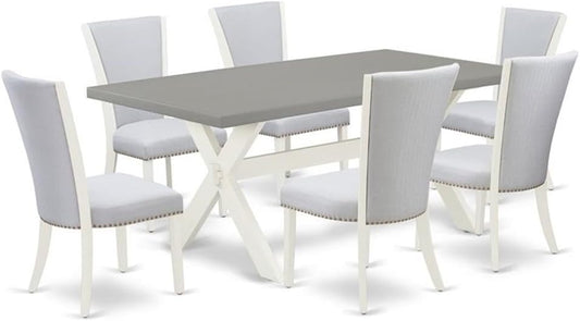 East West Furniture X097VE005-7 7 Piece Kitchen Table & Chairs Set Consist of a Rectangle Dining Room Table with X-Legs and 6 Grey Linen Fabric Upholstered Chairs, 40x72 Inch, Multi-Color