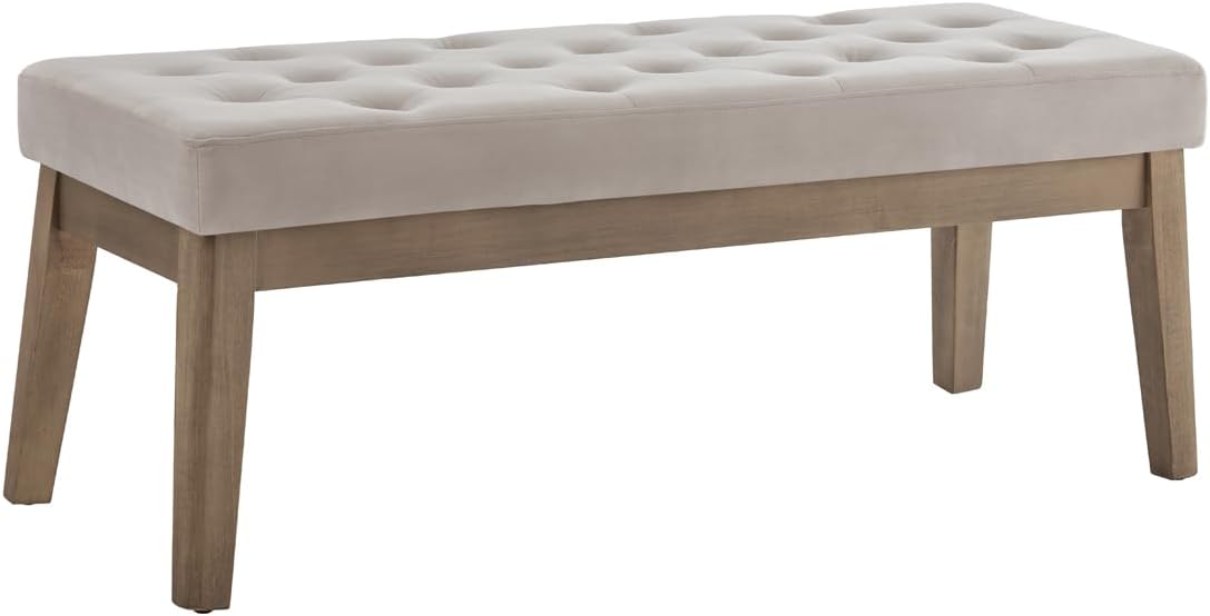 24KF Velvet Upholstered Buttons Tufted Entryway Bench with Solid Wood Leg,Bed Bench Ottoman with Padded Seat,5034-Taupe
