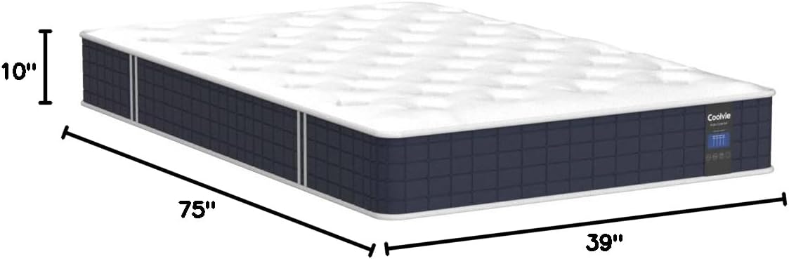 Coolvie Twin Mattress, 10 Inch Twin Size Hybrid Mattress, Individual Pocket Springs with Memory Foam, Bed in a Box, Cooler Sleep with Pressure Relief and Support