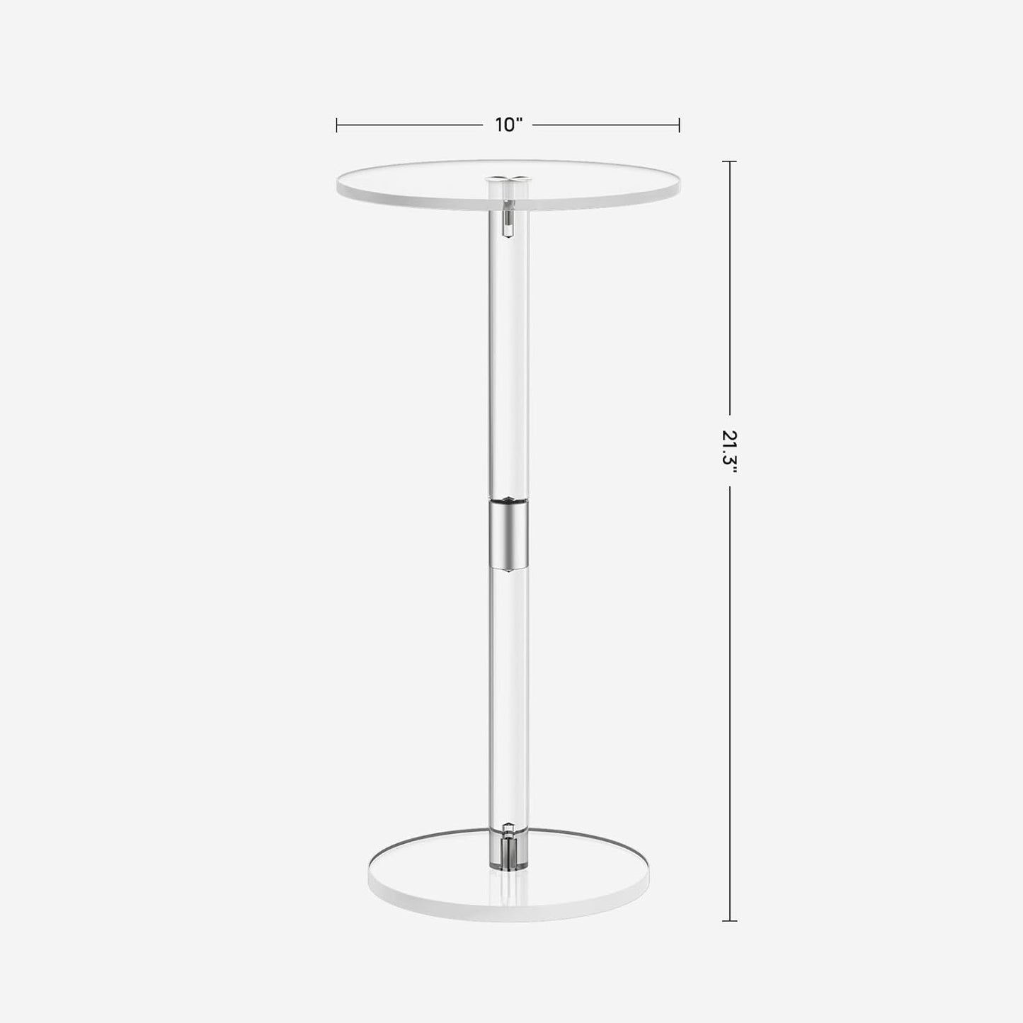 HMYHUM Acrylic Drink Table for Small Spaces, 10" L x 10" W x 21.3" H, Drink Side/End Table for Living Room, Round, Easy Assembly, Clear