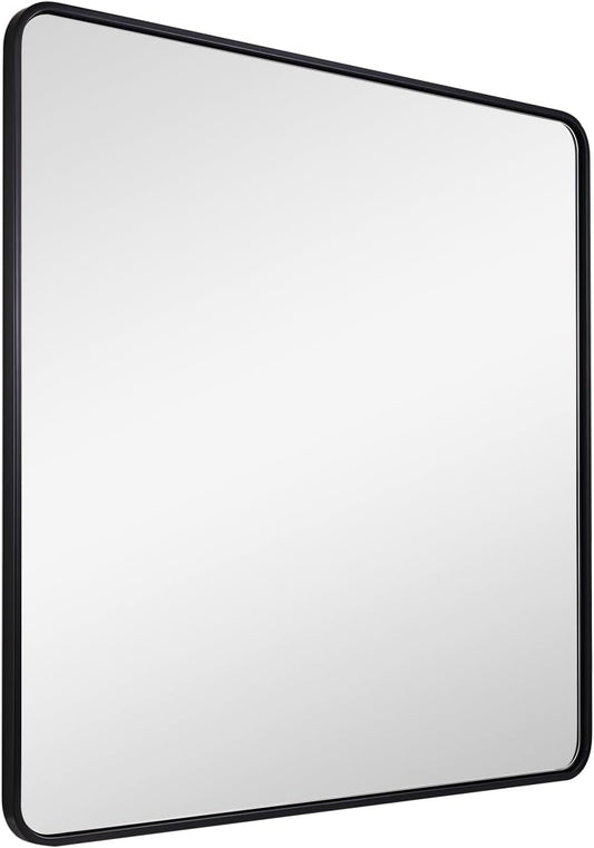 ANDY STAR 36X36 Inch Square Black Bathroom Mirror, Matte Black Vanity Mirrors for Wall, Rounded Square Mirror for Bathroom, Seamless Tube Metal Frame, 1’’ Deep Wall Mounted Vertical/Horizontal