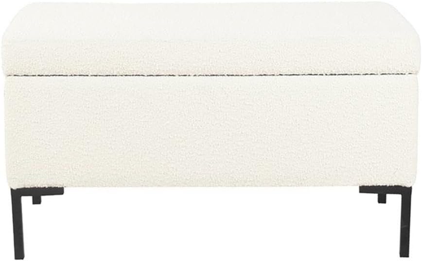 HomePop Upholstered Storage Bench with Metal Leg Home Décor|Bench with Storage for Living Room & Entryway - Cream Boucle