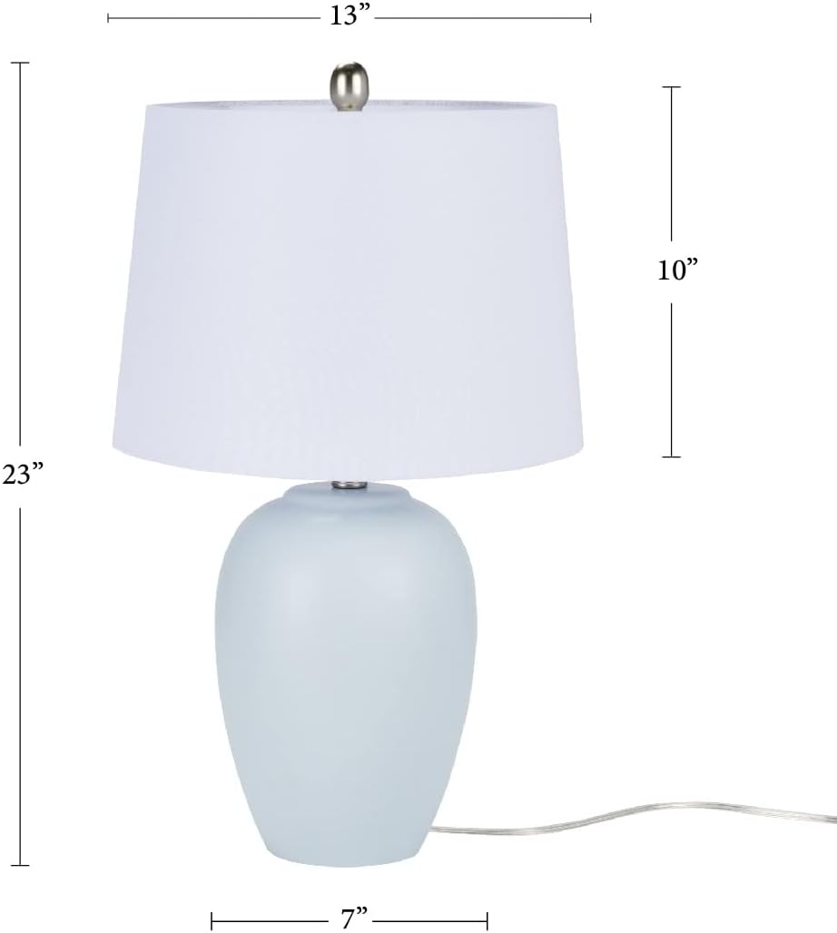 Nourison Home 23" Coastal Blue Ceramic Pot Table Lamp for Bedroom, Living Room, Dining Entryway, with White Shade
