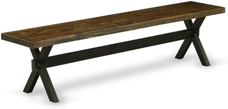 East West Furniture X677EL121-6 6 Piece Dining Set Contains a Rectangle Dining Room Table with X-Legs and 4 Blue Linen Fabric Parson Chairs with a Bench, 40x72 Inch, Multi-Color