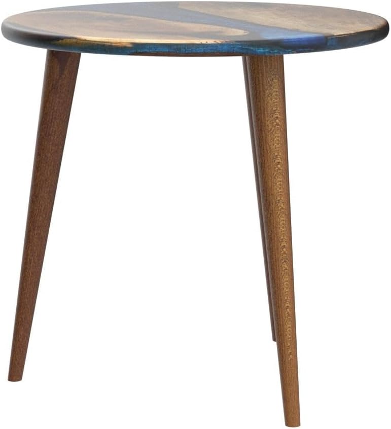 20" Resin Walnut Round Side Table | Epoxy End Table | Coffee Table | Mid Century Modern Resin Walnut | Living Room Furniture | Blue Color