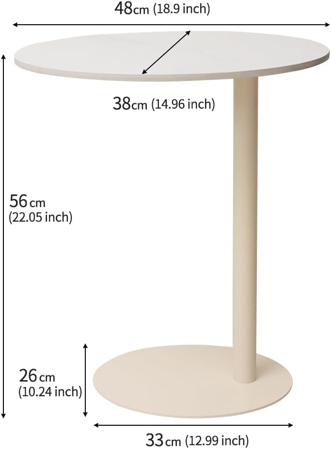 Marble Top Sofa Side Table | Robust Iron Base with Elegant Round Design for Living Room & Bedroom - Easy Assembly, Cream White