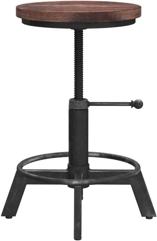 Set of 2-Industrial Bar Stool-Counter Height Chairs- Swivel Wooden Seat- Adjustable 15.2-21"