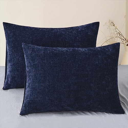CaliTime Throw Pillow Covers Decorative 20 X 26 Inches Pack of 2 Cozy Chenille Standard Pillow Shams Cases for Couch Sofa Bed Living Room Home Navy Blue