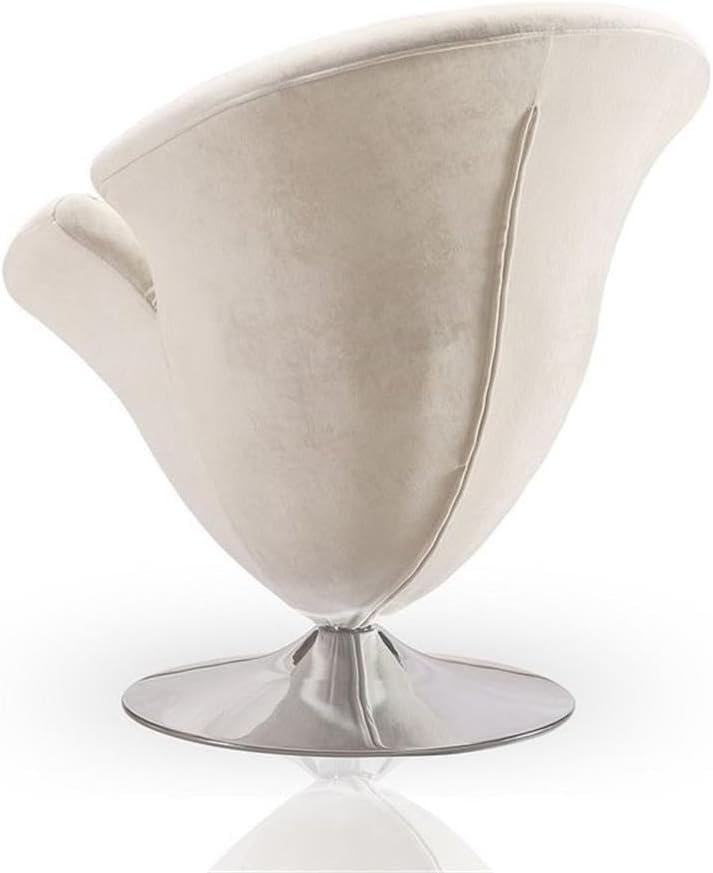 Manhattan Comfort Tulip Swivel Accent Chair with 360° Turn, Modern Flower Inspired Design, Soft Velvet Upholstery, Polished Chrome Base, No Assembly Required, 300 Lbs Capacity, White