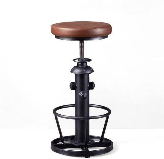 Farmhouse Bar Stools Swivel PU Seat 24-30inch Counter Height Adjustable Kitchen Island Dinning Stool Guest Chair Fire Hydrant Design