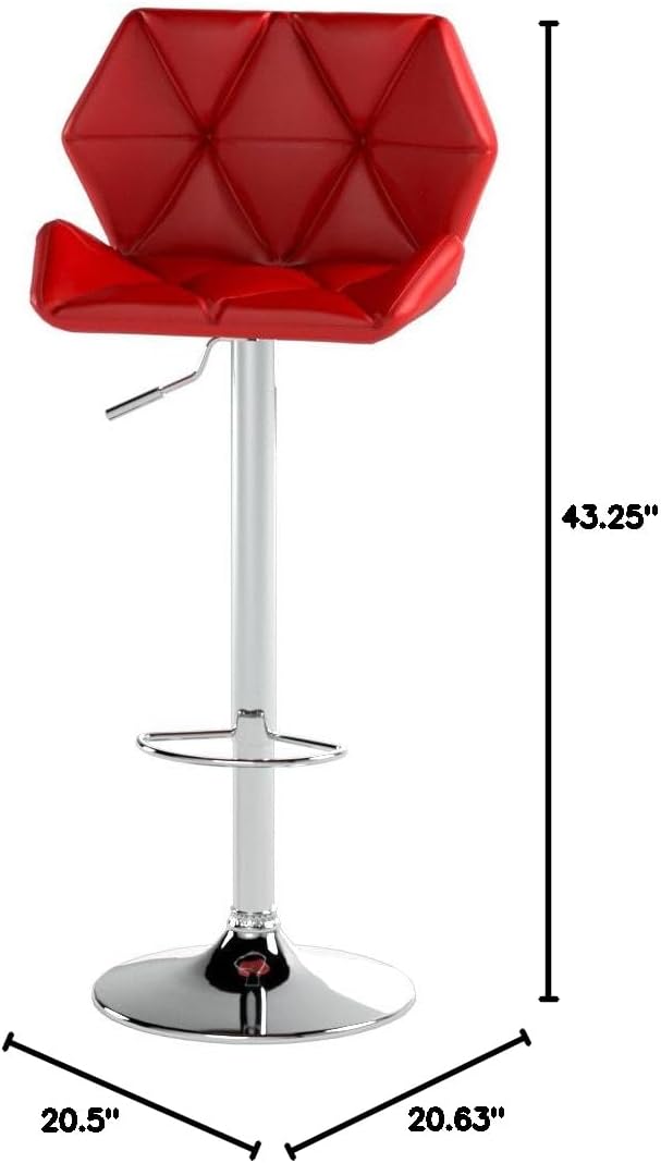 Roundhill Furniture Glasgow Contemporary Tufted Adjustable Height Hydraulic Red Bar Stools, Set of 2