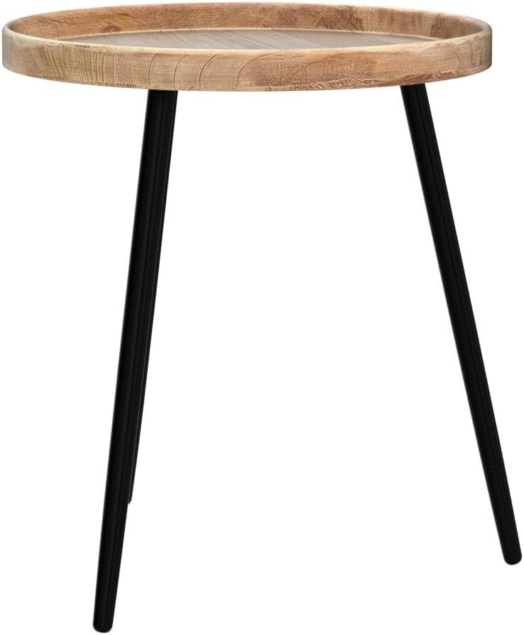 LITA 2 Pcs Round Side End Table, Nightstand Tables, Log Desktop, Wooden Tray Table with Black Metal Stand End Table for Living Room Bedroom Office Small Spaces (M)