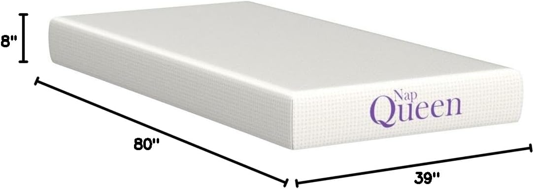 NapQueen 8 Inch Twin-XL Size Mattress, Bamboo Charcoal Memory Foam Mattress, Bed in a Box, White