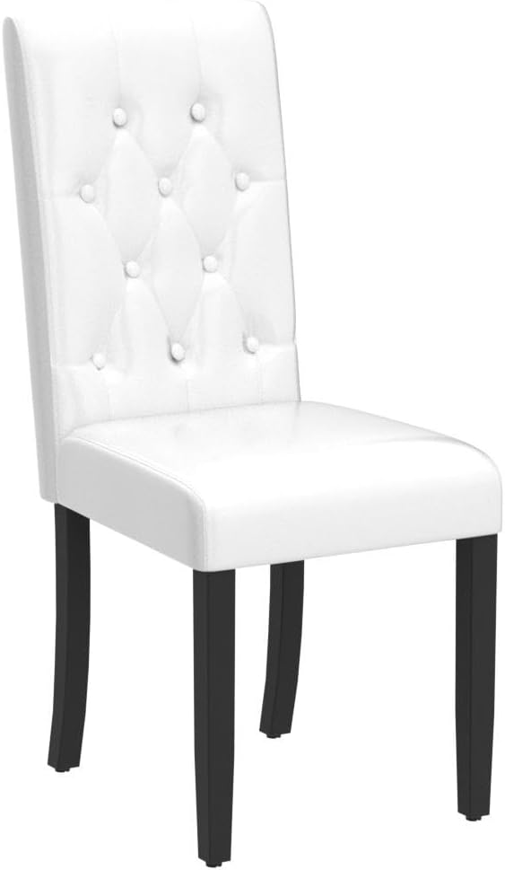 Yaheetech Dining Chairs Set of 4 Modern Style Faux Leather Dining Room Chairs with Solid Wood Legs and Button Tufted Padded for Home Kitchen, White