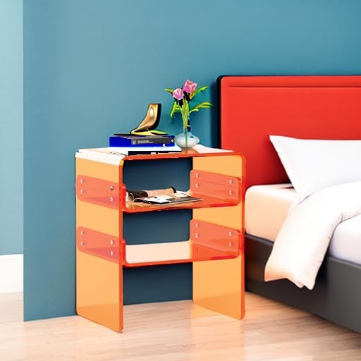 Clear Acrylic 3-Tier End Table/Nightstand – Sleek Bedside Storage with Durable Design, Perfect for Bedrooms, Living Rooms, or Modern Interiors – Ideal as a Bedside Table or Sofa Side Piece (Orange)