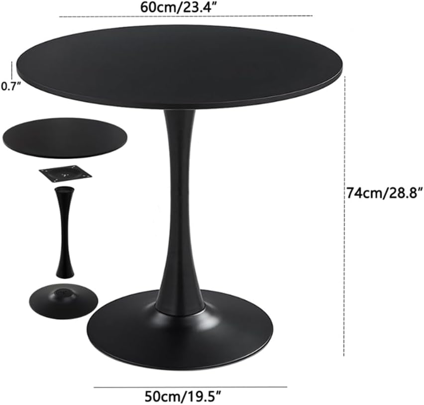 23.4" Tulip Dining Table, Black, Perfect for 2-4 People, Mid-Century Modern Style, Round MDF Top with Sturdy Base for Dining Room, Living Room, Cafe